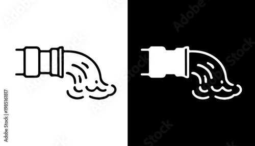 Water flow graphic: A graphic of flowing water from a pipe, in a sleek monochrome design, with a focus on simplicity and clarity.