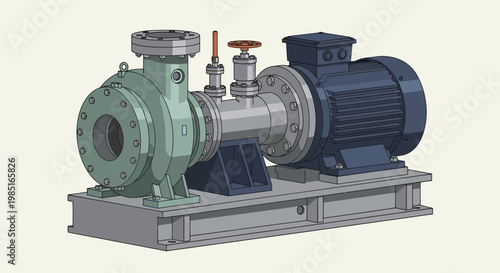 Industrial Centrifugal Pump with Electric Motor on a Base.
