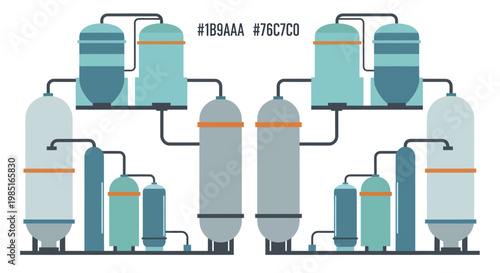 Industrial chemical plant with multiple processing units and pipelines.