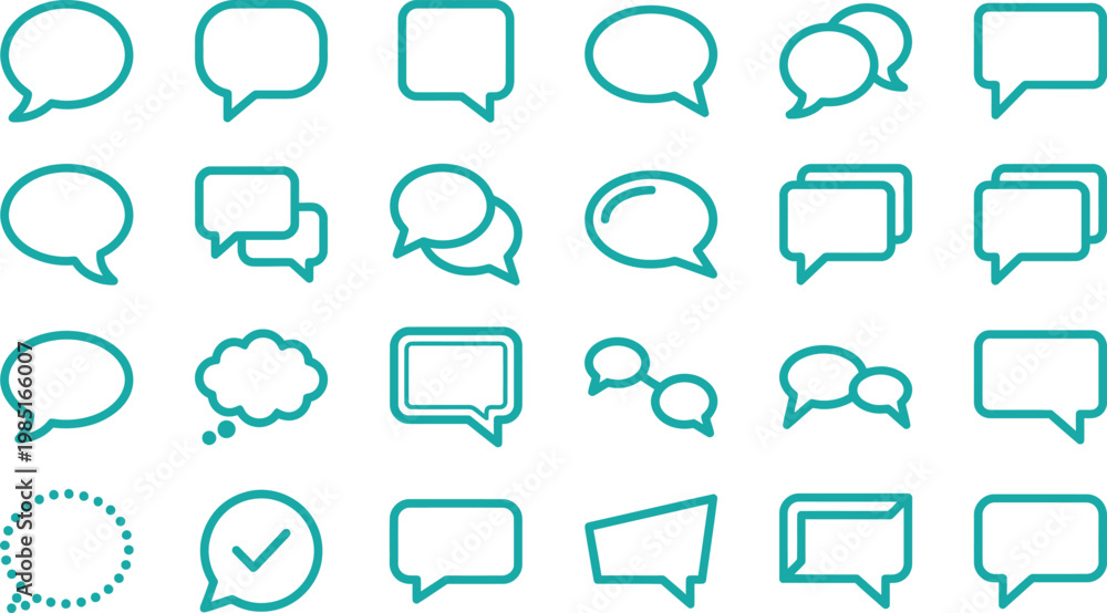 Obraz premium Various teal colored speech bubbles and chat icons on white background
