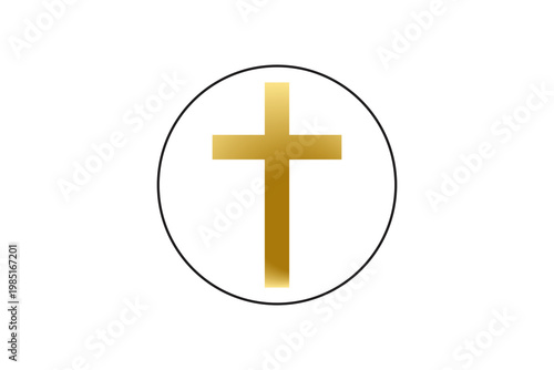Bild auf Leinwand Gold Christian Cross Icon Inside Circle Religious Symbol Minimalist Spiritual De