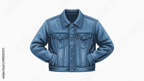 A vector graphic illustration of a blue denim jacket with hands in pockets