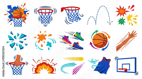 Basketball Icon Set - Flat Design Elements for Sports and Games