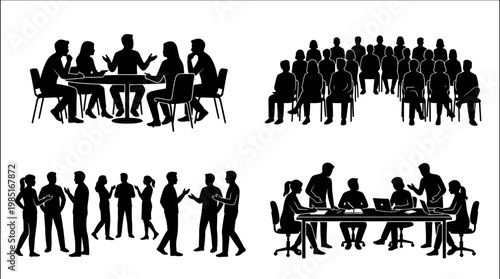 Business Meeting Silhouettes: Boardroom, Conference, Discussion, Collaboration
