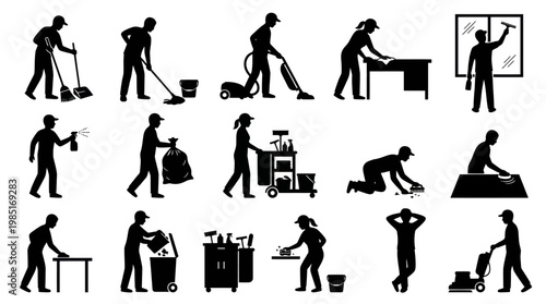 Cleaning Service Icons: Housekeeping, Janitorial, Sanitation, Hygiene