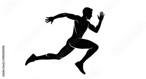 Silhouette of a sprinter running, dynamic motion, isolated on white background