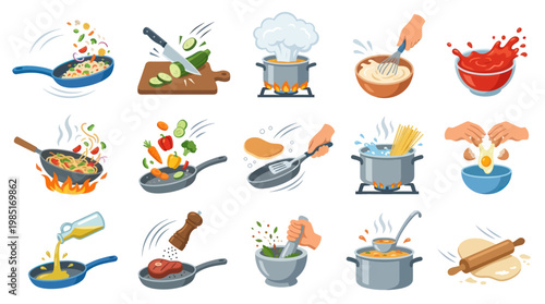 Flat Style Food Cooking And Preparation Icons Set