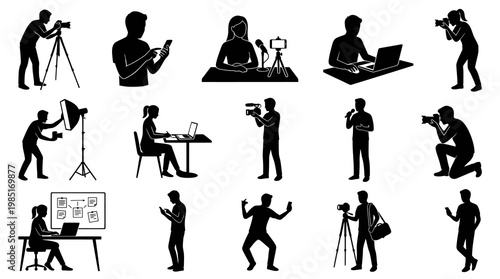 Silhouette Icons of Photographers, Videographers, and Content Creators