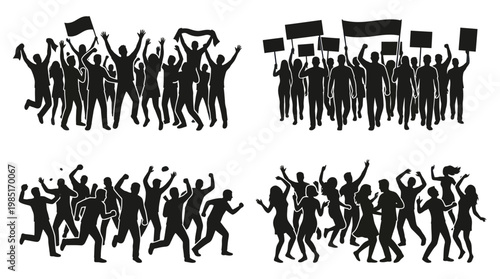 Black and White Silhouettes of Protestors and Dancers
