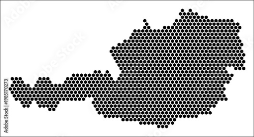 Austria hexagon map. Plain black and white dotted shape template. Country tiny hexagon cells. Austria flat honeycomb template. Vector Illustration.