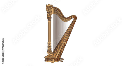 Elegant Traditional Irish Harp Instrument with Detailed Carvings