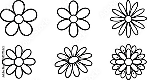 Simple daisy flower icons with varying petal counts