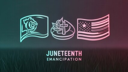 Juneteenth Emancipation Day celebration icons featuring symbolic elements of freedom and American
