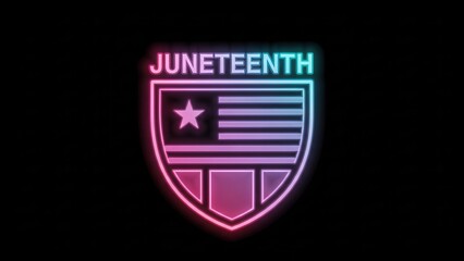 Radiant Juneteenth emblem celebrating freedom and heritage in vibrant neon glow on a dark background