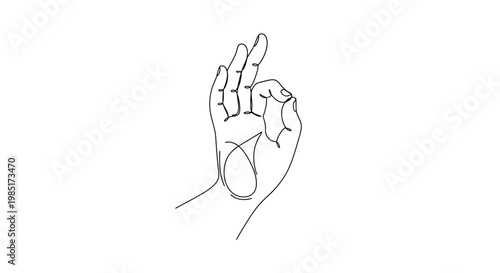 Minimalist Line Art Hand Gesture OK Sign, Zen Mudra, One Line Drawing, White Background