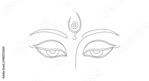 Minimalist Buddhist Eyes Drawing, Third Eye Symbol, Serene Gaze, Meditation Symbol, Line Art