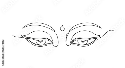 Minimalist Buddha Eyes Line Art Drawing, Serene Gaze, Spiritual Symbol