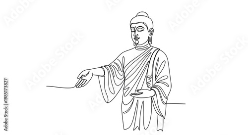 Line Art Buddha Statue Teaching, Enlightenment, Buddhism, Spirituality, Peace, Zen, Meditation