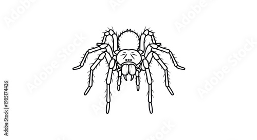 Detailed Line Art of a Tarantula Spider on White Background