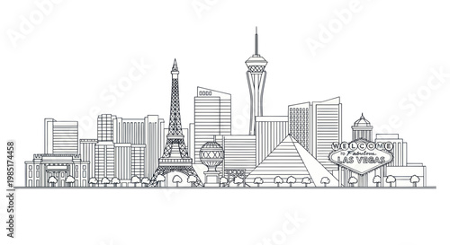 Las Vegas Skyline Outline - Famous Landmarks and Buildings