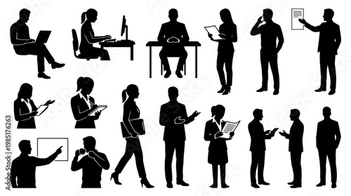 Business People Silhouettes: Office Workers, Meetings, Professionals, Vector Art