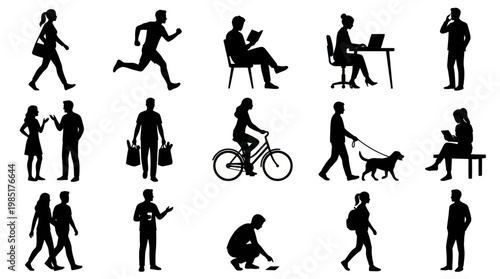 Diverse People Lifestyle Activities Silhouettes Vector Set - Human Daily Life Icons Black