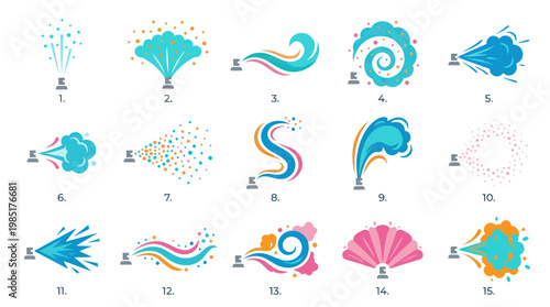 Flat Design Icons of Various Water Spray Effects