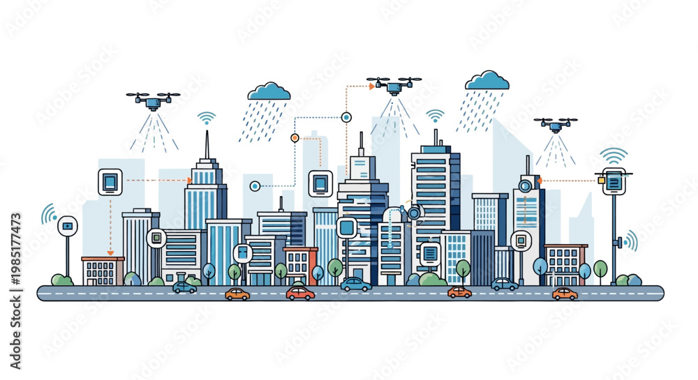 Fototapeta premium Smart City Technology and Futuristic Urban Development.