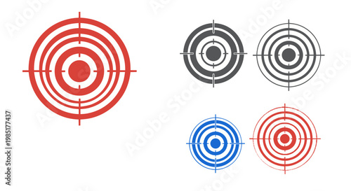 Target Icons Set, Red, Blue, Gray, Goals, Focus, Precision, Aim, Strategy, Objective