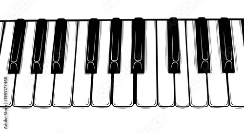 Black and White Piano Keyboard Keys - Artistic Sketch Style