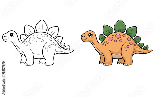 A whimsical cartoon dinosaur with a spiky back and a smiling face Vector