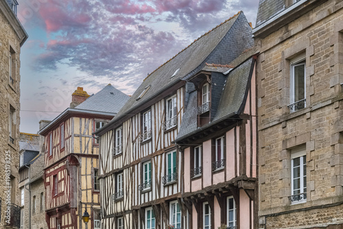 Dinan, beautiful city in Brittany, colorful old houses in the historic center
