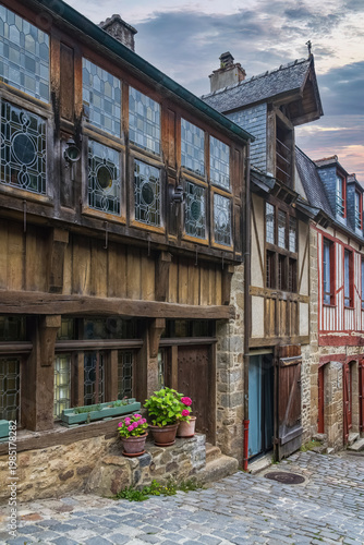 Dinan, beautiful city in Brittany, colorful old houses in the historic center
