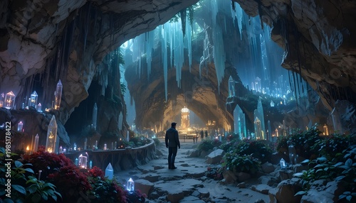 Crystal cave, glowing lights