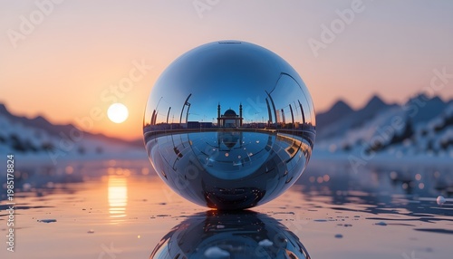 Liquid chrome sphere, reflections
