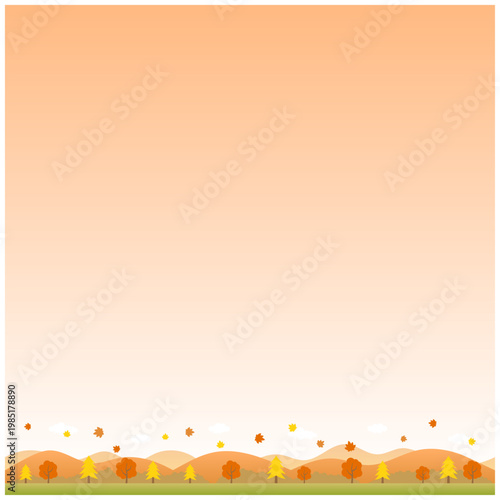 秋の山と紅葉の正方形背景 シンプルな自然風景イラスト SNS投稿用素材