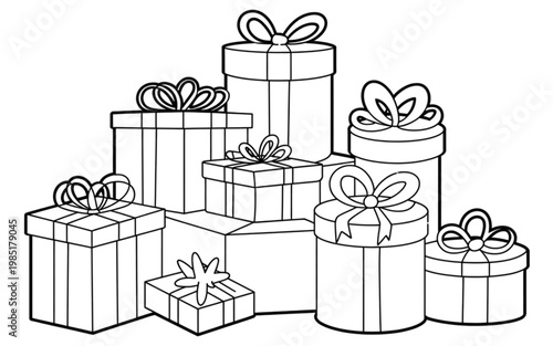 Stacked colorful gift boxes wrapped with decorative ribbons and bows Vector