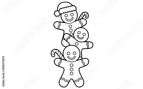 Three gingerbread people standing together with festive accessories Vector
