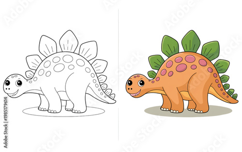 Whimsical cartoon depiction of a dinosaur and a small creature with a plant on its back Vector
