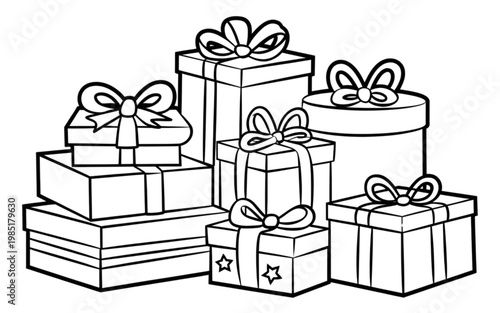 Collection of gift boxes wrapped with ribbons and bows in various sizes Vector