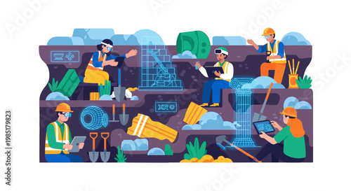 Team of Engineers and Architects Collaborating on a Futuristic Construction Project.