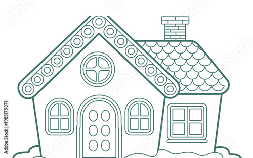 A whimsical cartoon house with a smiling face and simple roof details Vector