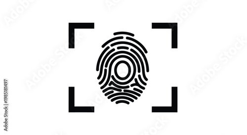 Digital vector graphic illustration showing a stylized fingerprint scanner icon used for biometric authentication security systems and modern electronic access control interface in clean black lines