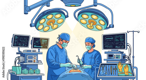 Surgeons Performing Operation in Modern Operating Room.