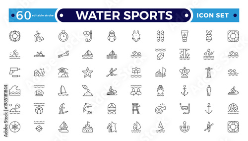 Konstfotografi Water Sports and Aquatic Sport Outline Icon Set