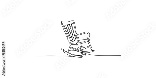 Continuous line drawing of a wooden rocking chair on white background single one minimalist black