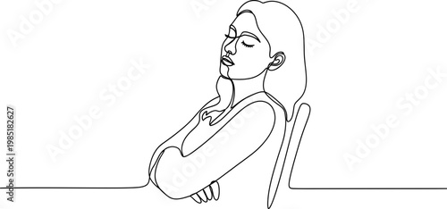 Continuous Line Drawing of a Woman Sleeping or Resting on a Chair