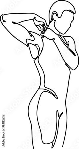 Woman Dressing One Piece Swimsuit Line Art Illustration