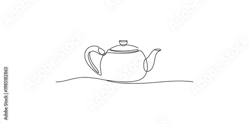 Continuous line drawing of a teapot on a flat surface one illustration minimalist kitchen cooking