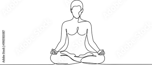 Single Line Drawing Person Meditating Lotus Position